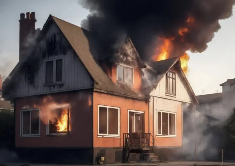 House engulfed in flames and smoke.