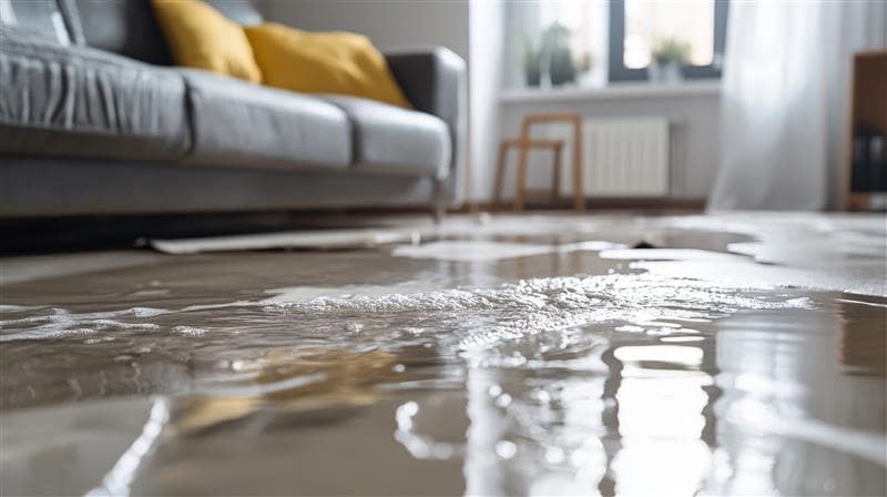 Water pooling on living room floor